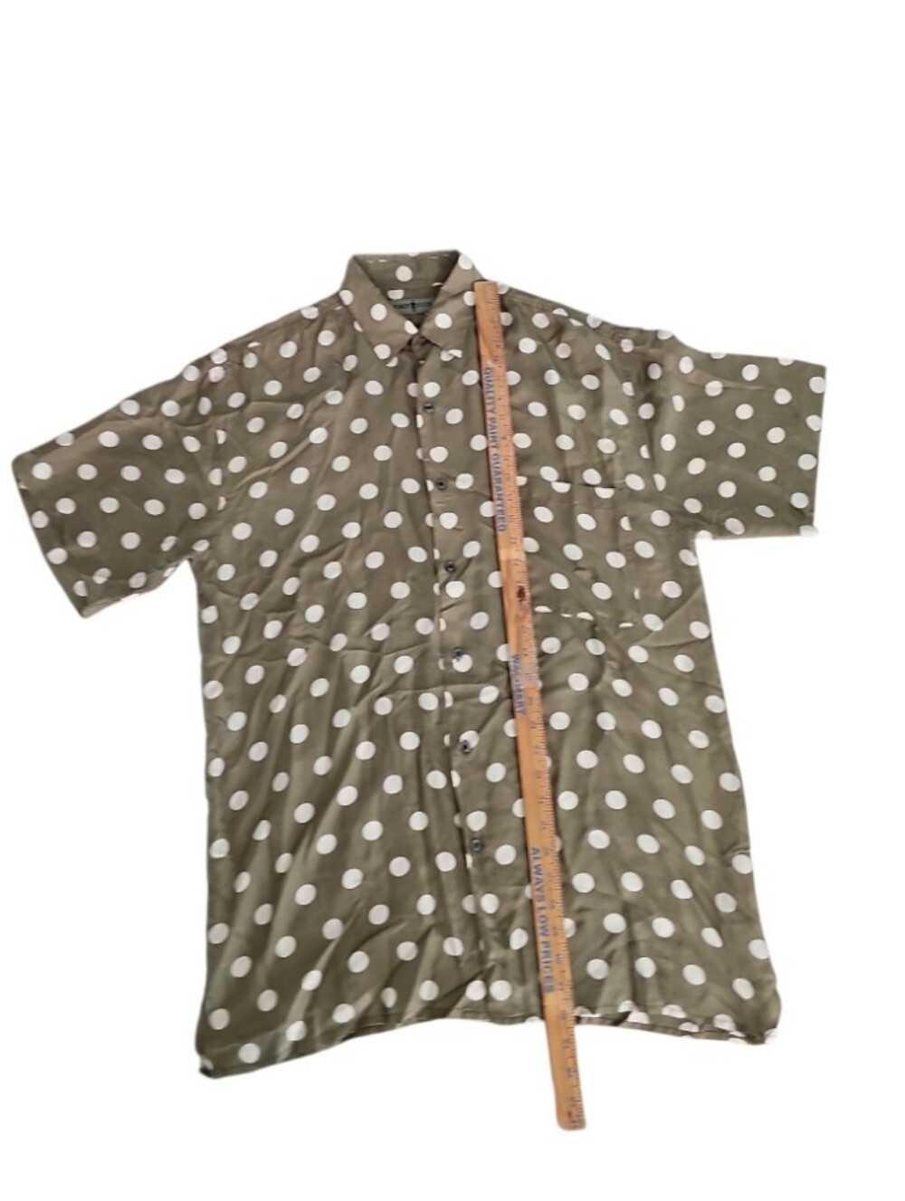 Robert Stock 100% Silk Polka Dot Shirt Men’s XL Olive Green Resortwear Retro - Picture 9 of 12